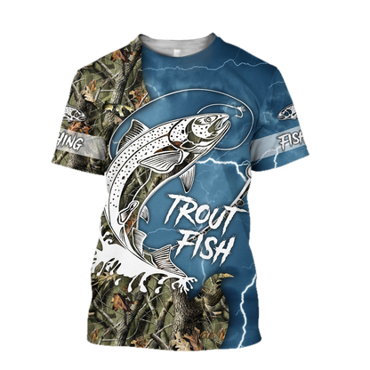 Trout Fishing blue Tattoo camo shirts for men and women