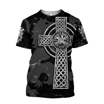 Scottish St-Andrew Lion & Thristle Celtic Cross grey ver1 Hoodie AZ210205 - Amaze Style™-Apparel