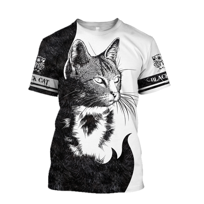 Love Black Cat Tattoo white 3D all over shirts for men and women