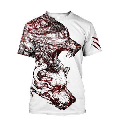 3D Alpha Wolf Tattoo Over Printed Shirt for Men and Women