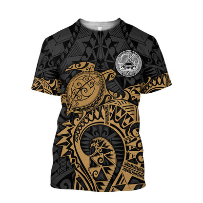 Samoa Polynesian Hoodie Gold Turtle Flowing 3d all over printed shirt and short for man and women AZ130201 PL - Amaze Style™-Apparel