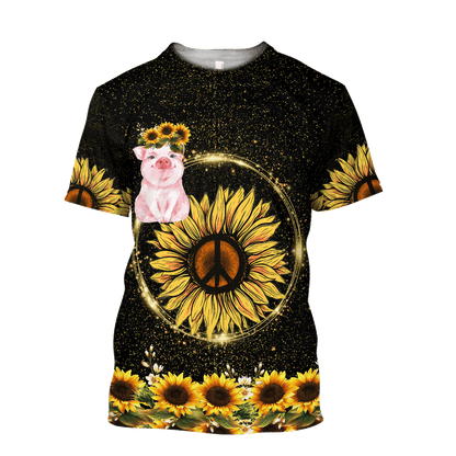 Lovely Pig And Sunflower 3D All Over Printed Shirts