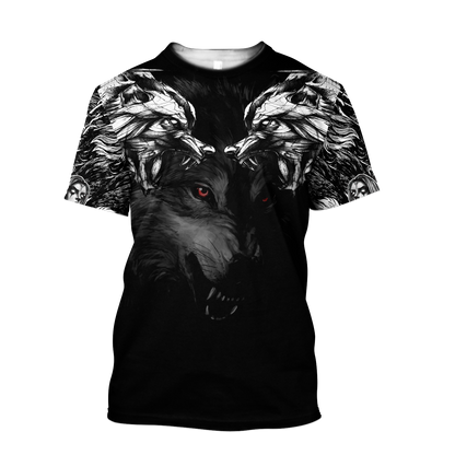 Double Dark Wolf Tattoo Over Printed Shirt For Men and Women