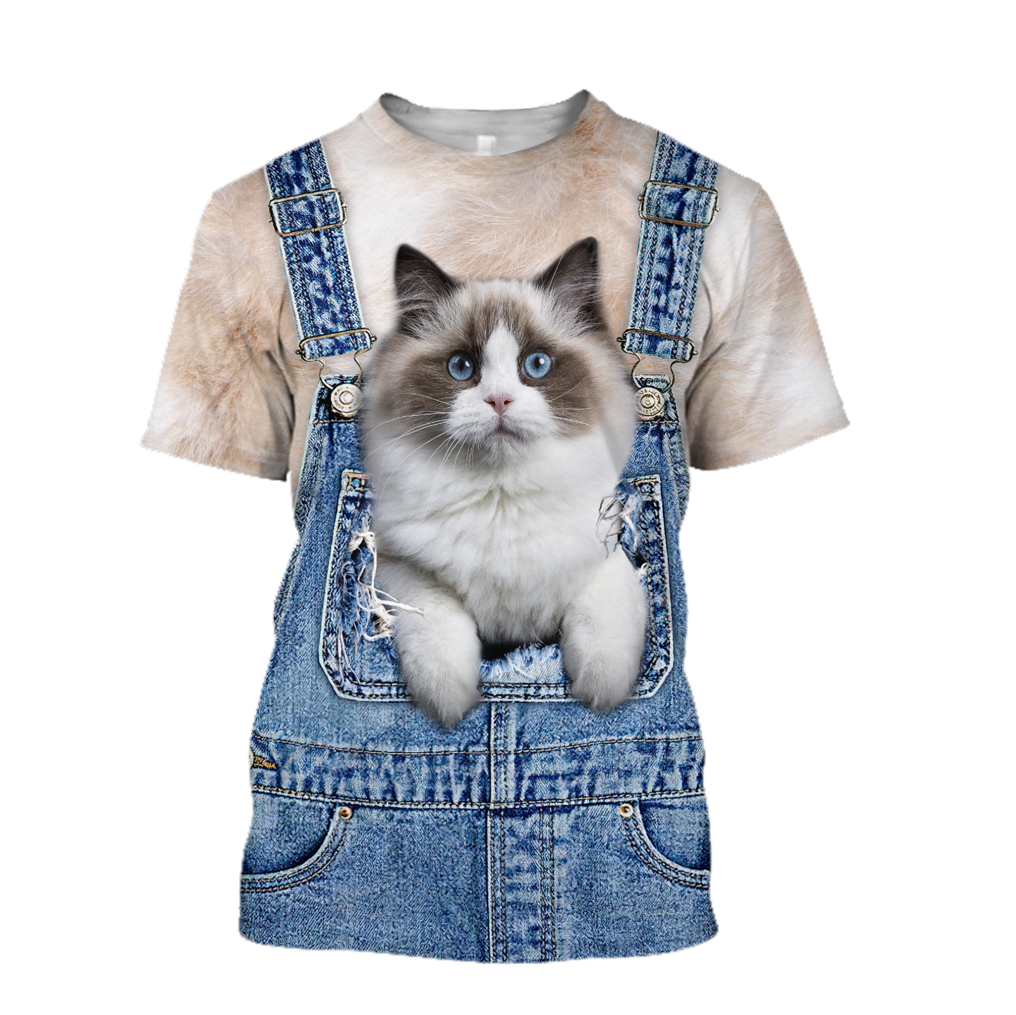 Love Cat cover Ragdoll face hair 3D all over shirt for women