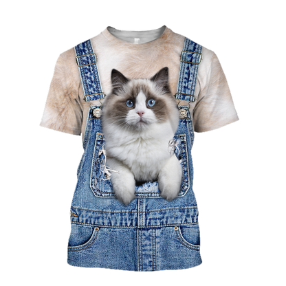 Love Cat cover Ragdoll face hair 3D all over shirt for women