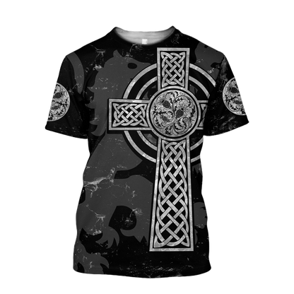 Scottish Thristle Celtic Cross grey ver3 Hoodie AZ210204 - Amaze Style™-Apparel