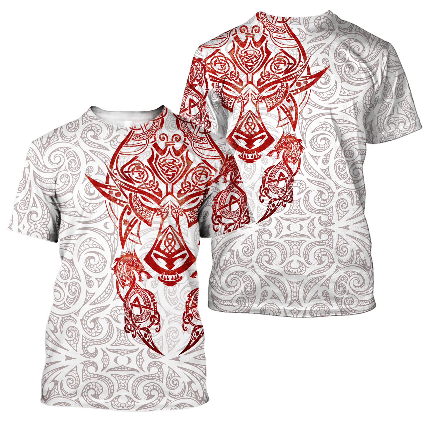 Red & White Viking Tattoo Dragon Hoodie T Shirt For Men and Women HAC150605-NM-Apparel-NM-Hoodie-S-Vibe Cosy™