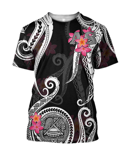 American Samoa Polynesian Hoodie - Black Plumeria 3d all over printed shirt and short for man and women JJ120204 PL - Amaze Style™-Apparel