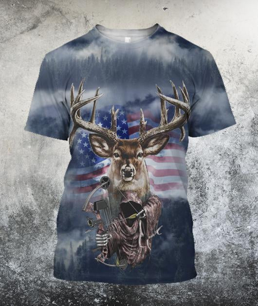 3D All Over Printed American flag reindeer Hoodie - Amaze Style™-Apparel