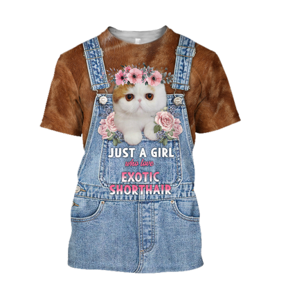 Love Cat Just a girl Exotic Shorthair face hair 3D all over shirts for women