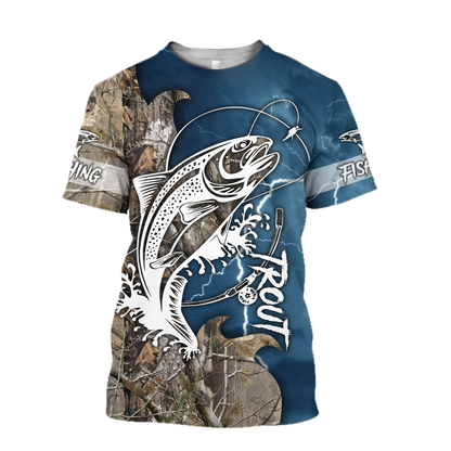 Trout Fishing Tattoo camo shirts for men and women blue color