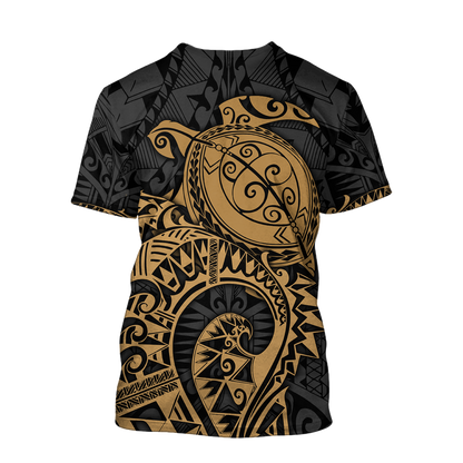 Samoa Polynesian Hoodie Gold Turtle Flowing 3d all over printed shirt and short for man and women AZ130201 PL - Amaze Style™-Apparel