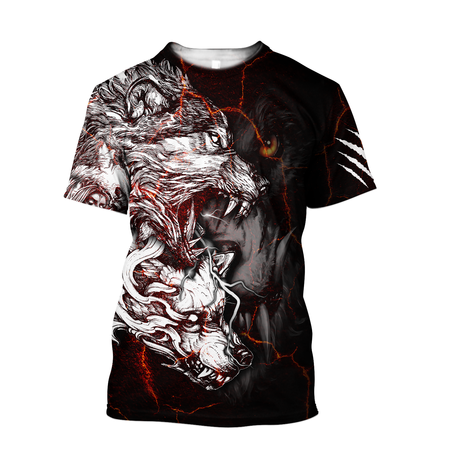 Red Thunder Wolf Tattoo All Over Printed Shirt for Men and Women