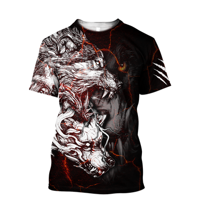 Red Thunder Wolf Tattoo All Over Printed Shirt for Men and Women