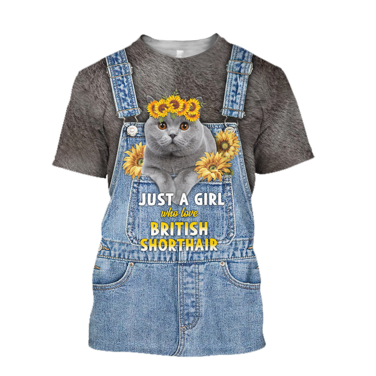 Love Cat Just a girl British Shorthair face hair 3D all over shirts for women