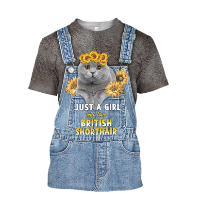 Love Cat Just a girl British Shorthair face hair 3D all over shirts for women