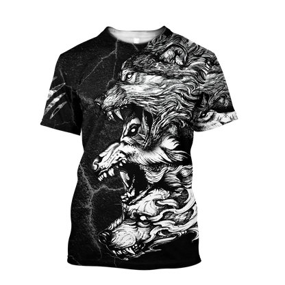 Three Gray Wolfs Tattoo 3D Over Printed Shirt for Men and Women