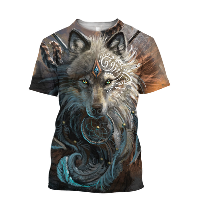 Native American Wolf Hoodie T Shirt For Men and Women HAC220401-Apparel-NM-T-Shirt-S-Vibe Cosy™