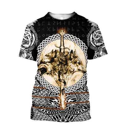 Wolf & Viking Tattoo 3D Over Printed Hoodie for Men and Women-ML