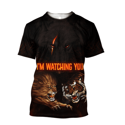 Wolf I Am Watching You All 3D Over Printed Unisex Hoodie ML