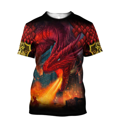 Fire Dragon 3D Over Printed Hoodie for Men and Women-ML