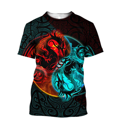 Dragon Yin&Yang Art 3D Over Printed Hoodie for Men and Women-ML