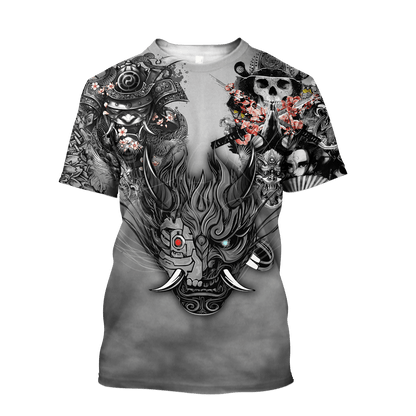 Samurai Oni Mask Tattoo 3D Over Printed Unisex Hoodie-ML