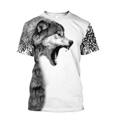 Gray Wolf Over Printed Hoodie Tshirt for Men and Women-ML