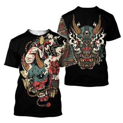 Oni Mask Tattoo 3D Over Printed Shirt for Men and Women