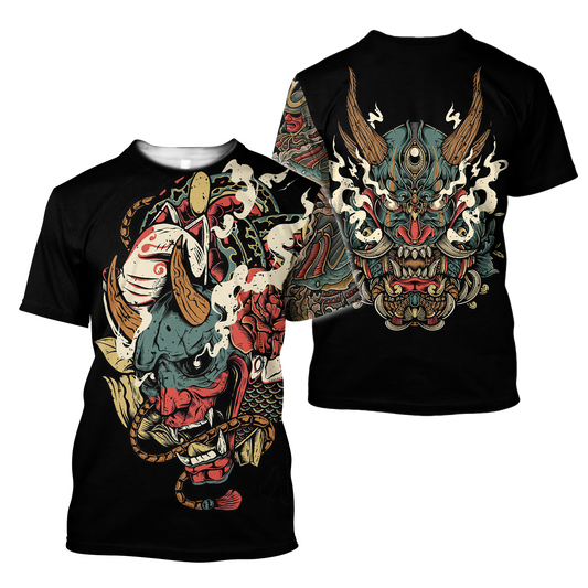Oni Mask Tattoo 3D All Over Printed Shirt for Men and Women
