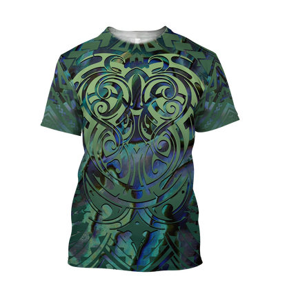 Maori hei matau paua shell  3d all over printed shirt and short for man and women