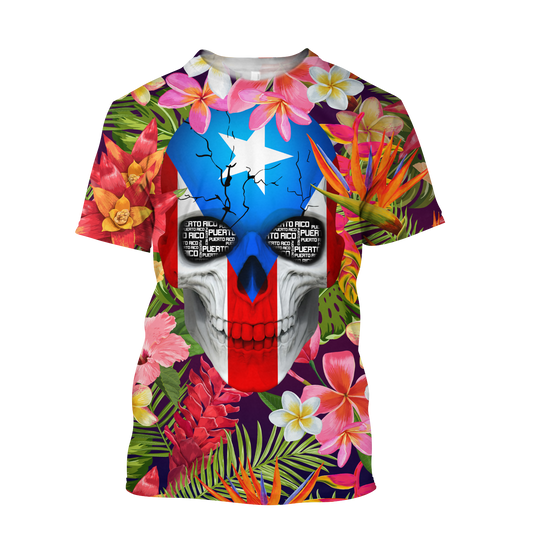 Puerto Rico Floral Skulls Shirt TH20061605S-Apparel-TQH-T-Shirt-S-Vibe Cosy™