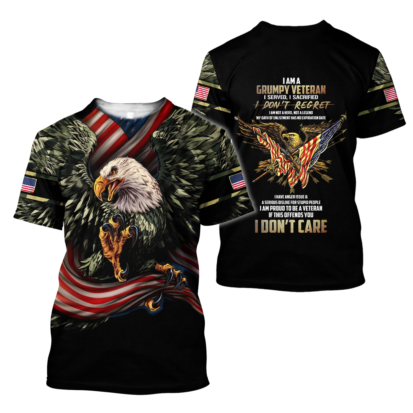 Eagle US Grumpy Veteran 3D shirts for men and women Proud Military