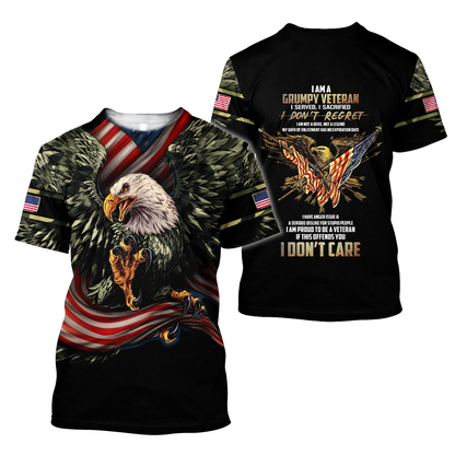Eagle US Grumpy Veteran 3D shirts for men and women Proud Military