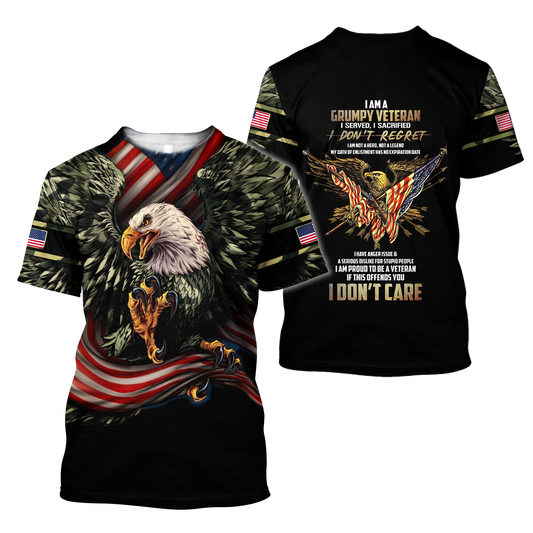 Eagle US Grumpy Veteran 3D shirts for men and women Proud Military
