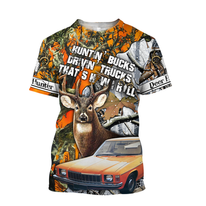 Hunting Bucks and Driving Trucks 3D All Over Print Hoodie