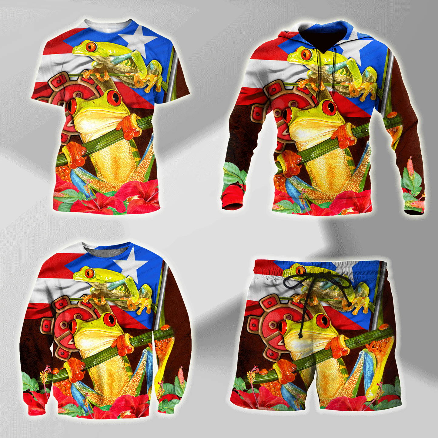 Puerto Rico Caribbean Frog With Maga Flower Combo Shirts