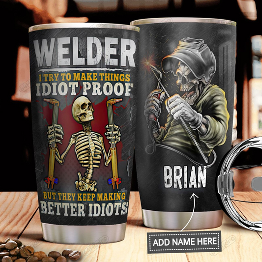 Premium Personalized 3D Printed Skeleton Welder Stainless Tumbler MEI