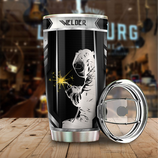 Premium 3D Printed Wonderful Welder Black Metal Stainless Tumbler MEI