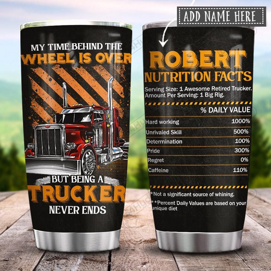 Premium 3D Printed Trucker Nutrition Facts Stainless Tumbler MEI
