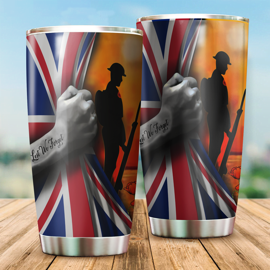 Tmarc Tee Lest we forget UK Veteran 3D Stainless Steel Tumbler 20 Oz
