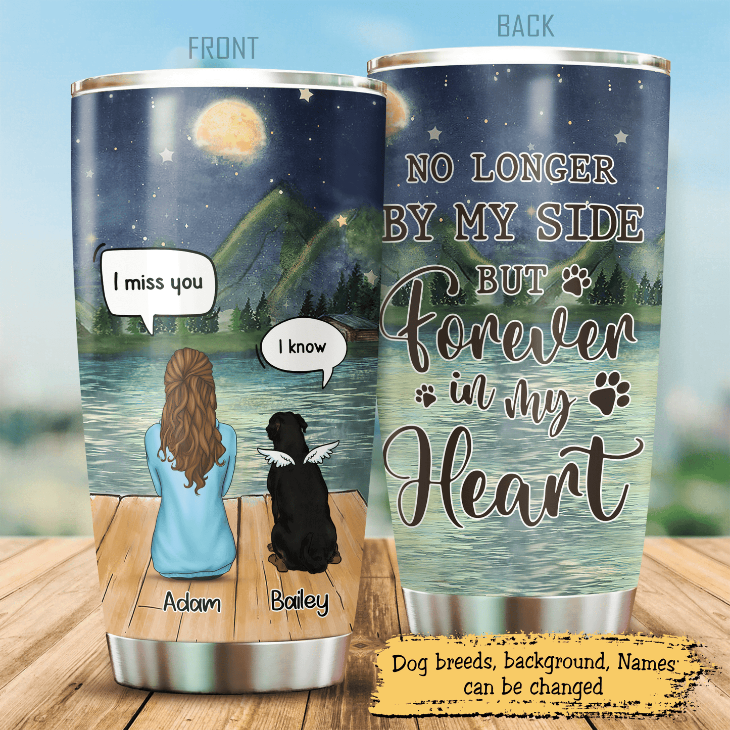No Longer By My Side But Forever In My Heart, Gift For Dog Mom, Customized Stainless Steel Tumbler For Dog Lovers, Memorial Gifts