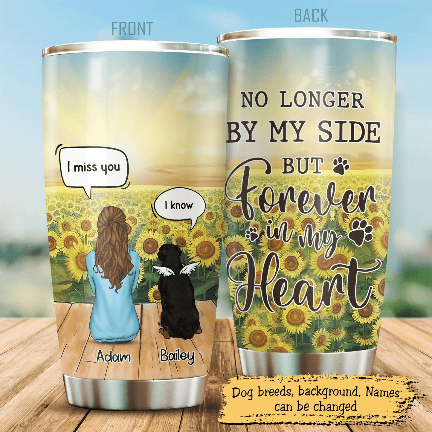 No Longer By My Side But Forever In My Heart, Gift For Dog Mom, Customized Stainless Steel Tumbler For Dog Lovers, Memorial Gifts