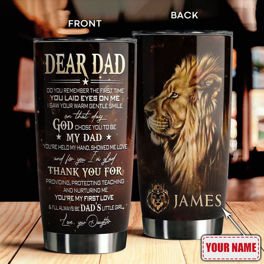 Personalized Lion Dad Stainless Steel Tumbler