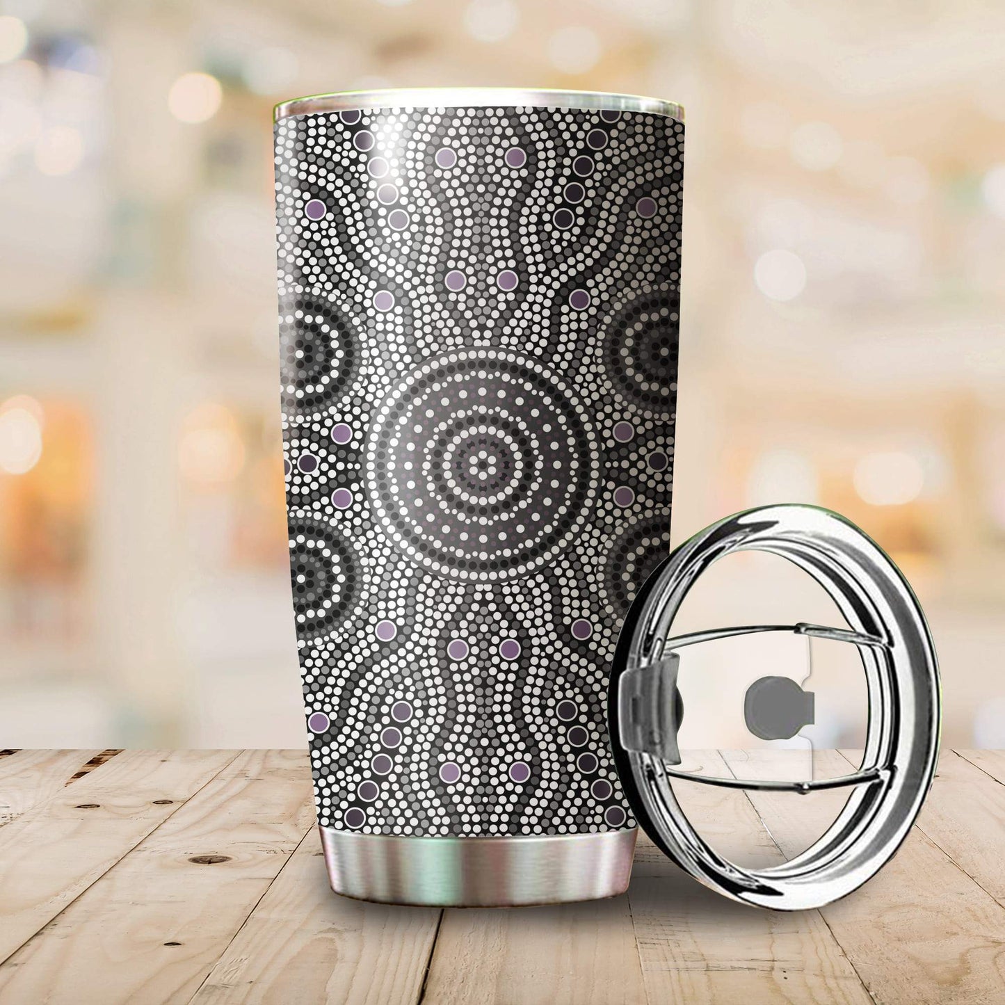 Aboriginal Decors Australian Gifts Grey Circle Dots Stainless Steel Tumbler 20Oz