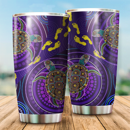 Aboriginal Decors Australian Gifts Purple Turtles Stainless Steel Tumbler 20Oz
