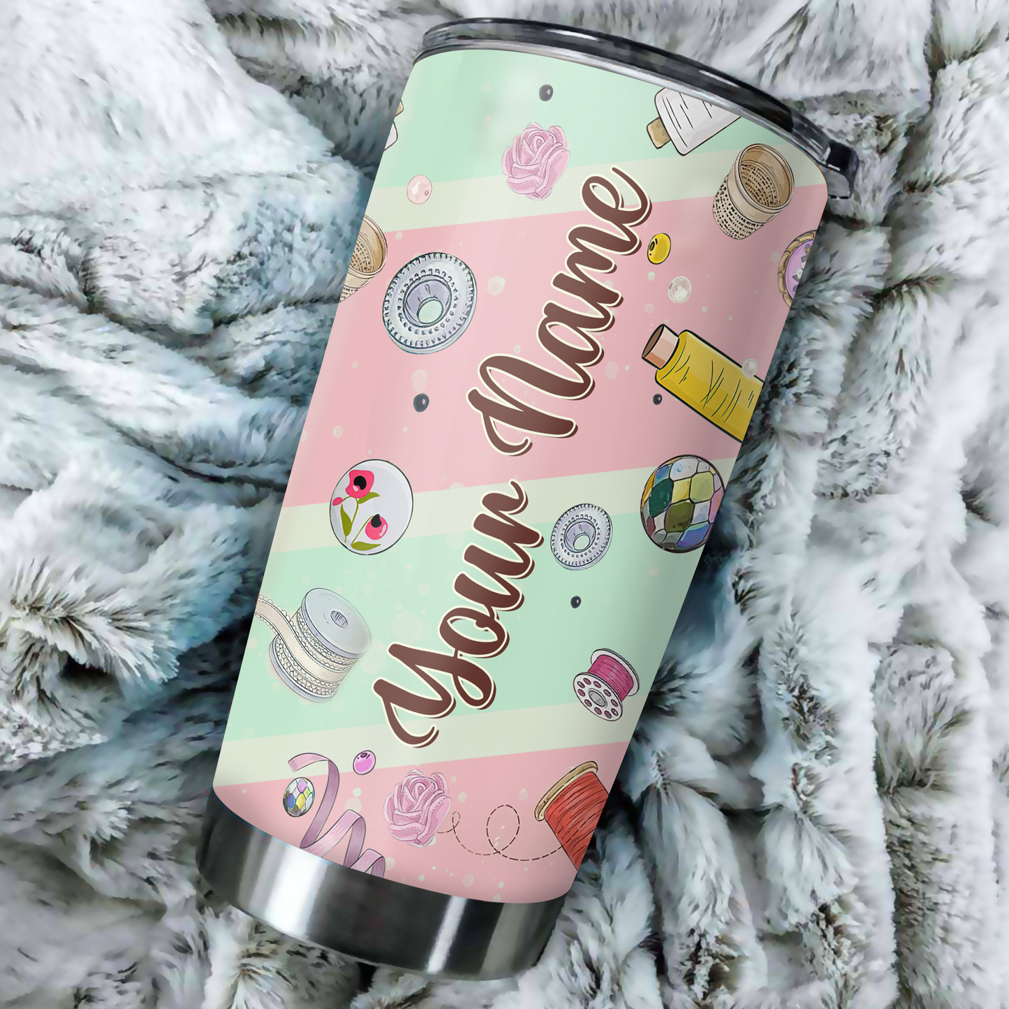 Customize Name Love Sewing Steel Tumbler