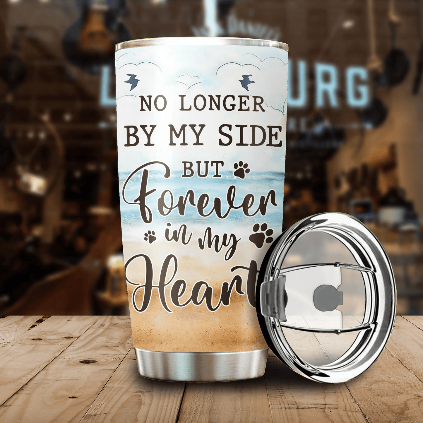 No Longer By My Side But Forever In My Heart, Gift For Dog Lovers, Customized Stainless Steel Tumbler For Dog Lovers, Memorial Gifts