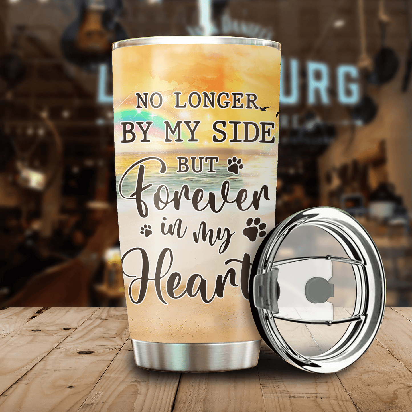 No Longer By My Side But Forever In My Heart, Gift For Dog Mom, Customized Stainless Steel Tumbler For Dog Lovers, Memorial Gifts