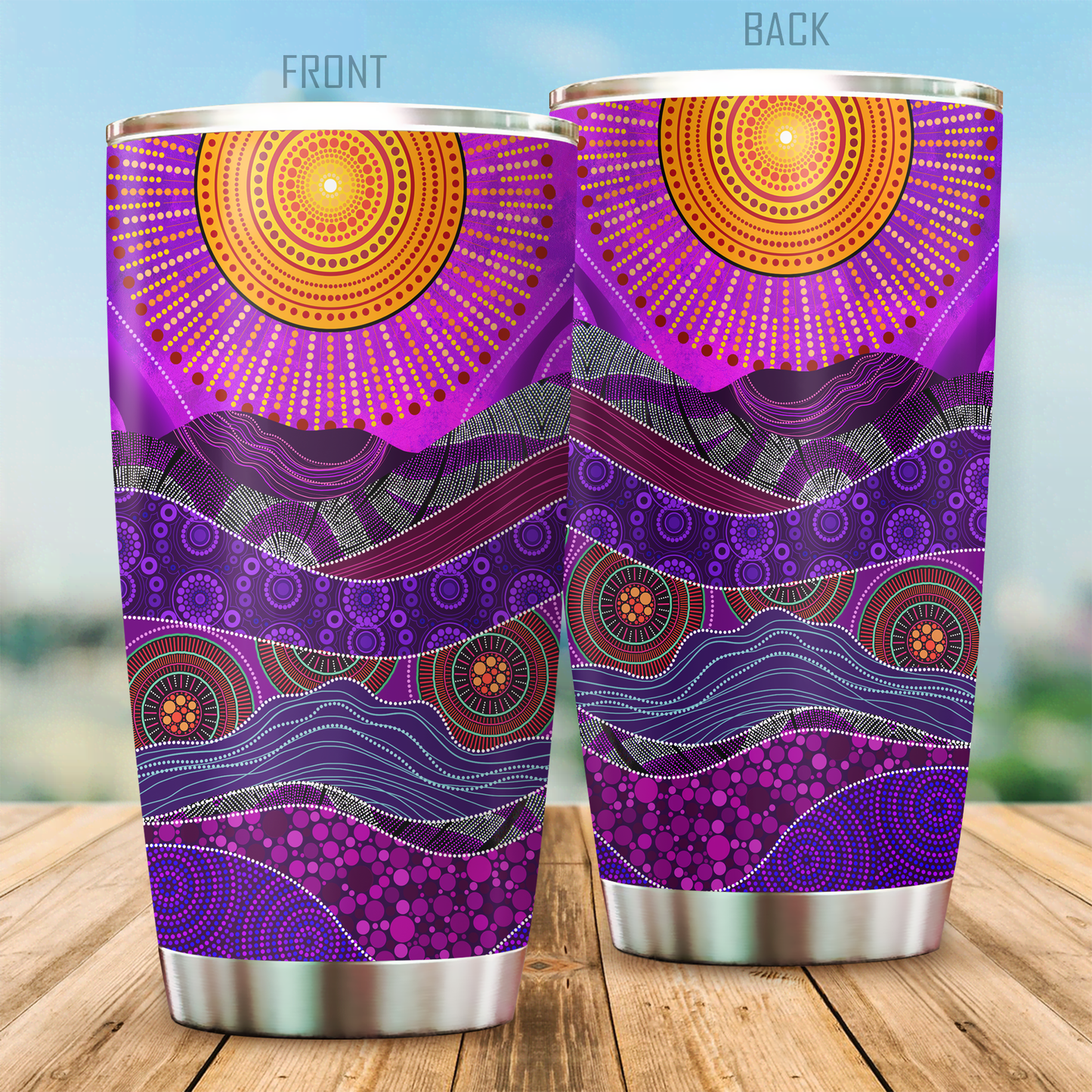 Aboriginal Decors Australian Gifts the purple sun Stainless Steel Tumbler 20Oz